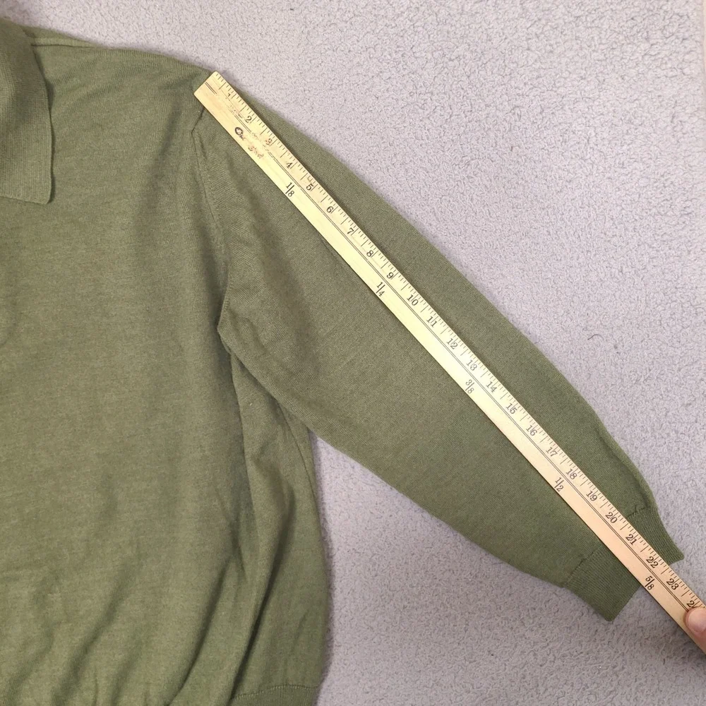 Covington Mens XL Merino Wool Blend Polo Sweater Green Made in Italy Long Sleeve